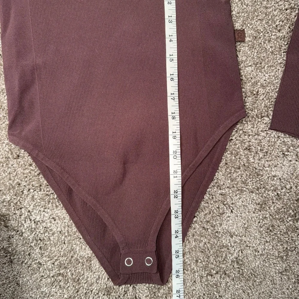 Lululemon Ribbed Long Sleeve Bodysuit Women‎ XS/S Brown Good Espresso Scoop Neck